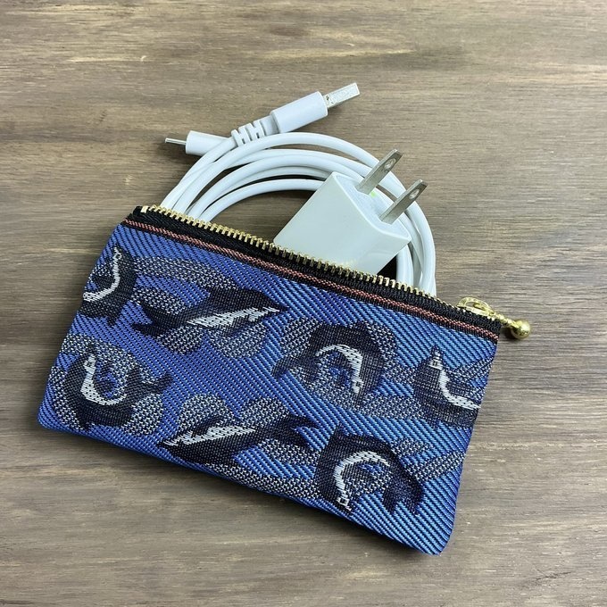 【イルカ】畳縁 ぺたんこ ミニポーチ 小銭入れ カードケース 青 魚 海 いるか マリン