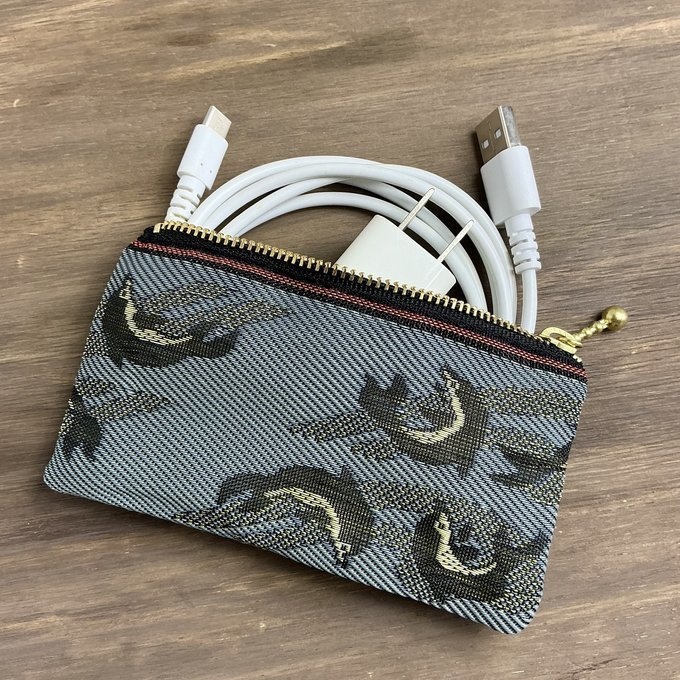 【イルカ】畳縁 ぺたんこ ミニポーチ 小銭入れ カードケース グレー 魚 海 いるか マリン