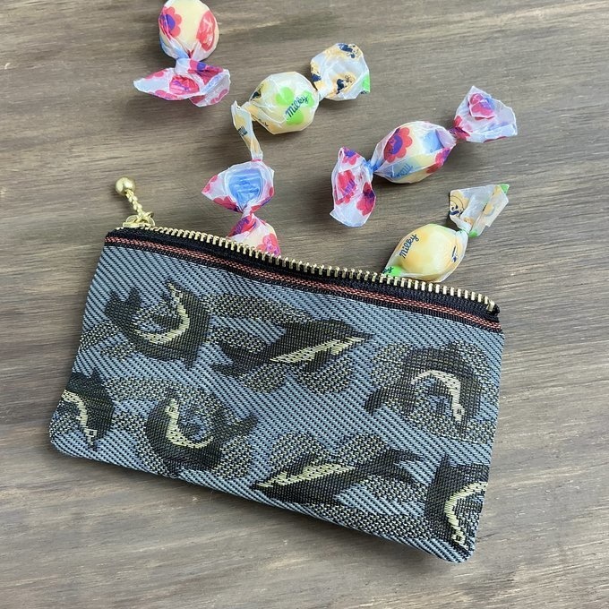 【イルカ】畳縁 ぺたんこ ミニポーチ 小銭入れ カードケース グレー 魚 海 いるか マリン