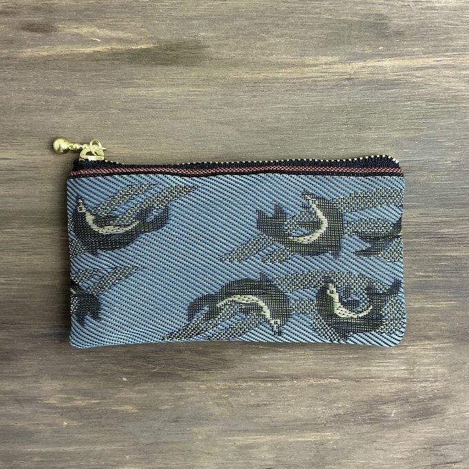 【イルカ】畳縁 ぺたんこ ミニポーチ 小銭入れ カードケース グレー 魚 海 いるか マリン