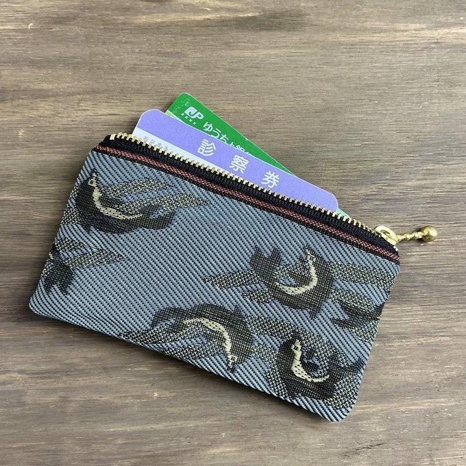 【イルカ】畳縁 ぺたんこ ミニポーチ 小銭入れ カードケース グレー 魚 海 いるか マリン