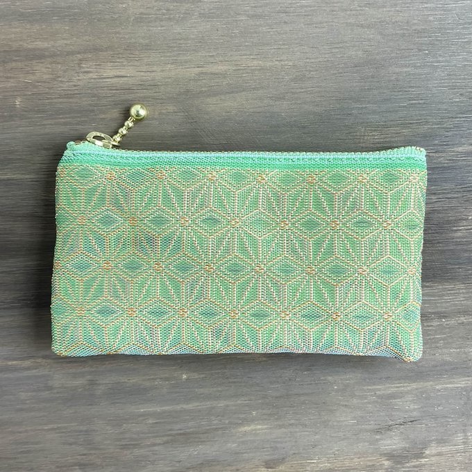 【新緑の木漏れ日】畳縁 ぺたんこ ミニポーチ カードケース 小銭入れ 麻の葉模様 グリーン 若葉色 薄緑 ニュアンスカラー