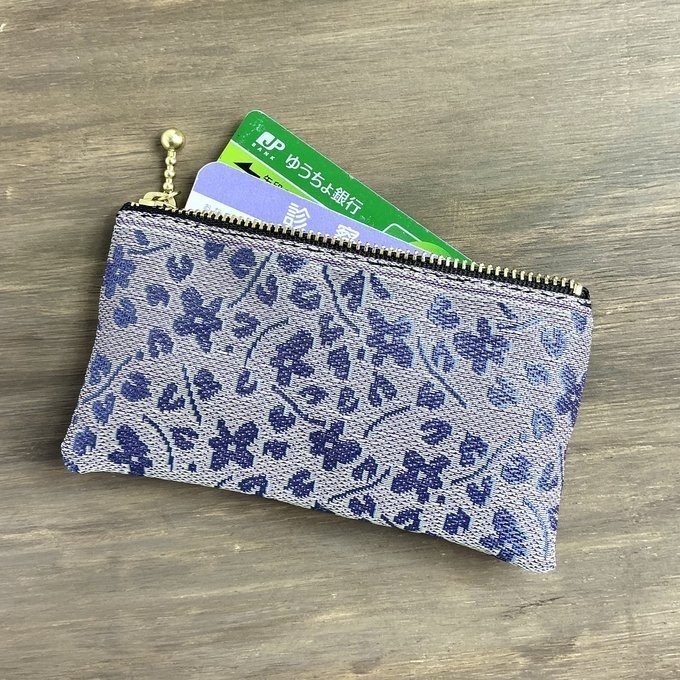 【すみれ】畳縁 ぺたんこ ミニポーチ カードケース 小銭入れ 菫 小花 青紫 バイオレット ブルー