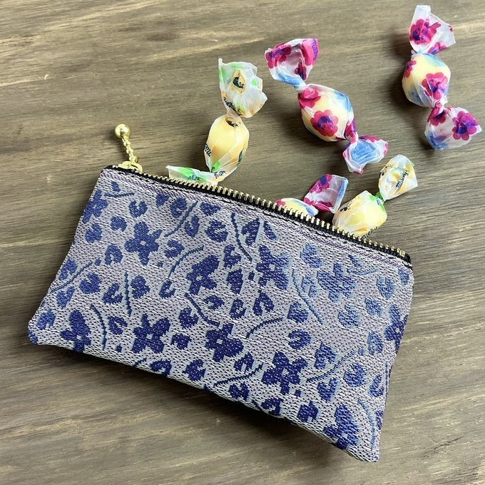 【すみれ】畳縁 ぺたんこ ミニポーチ カードケース 小銭入れ 菫 小花 青紫 バイオレット ブルー