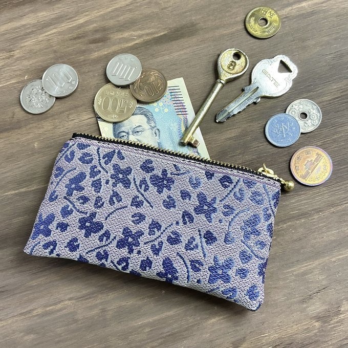 【すみれ】畳縁 ぺたんこ ミニポーチ カードケース 小銭入れ 菫 小花 青紫 バイオレット ブルー