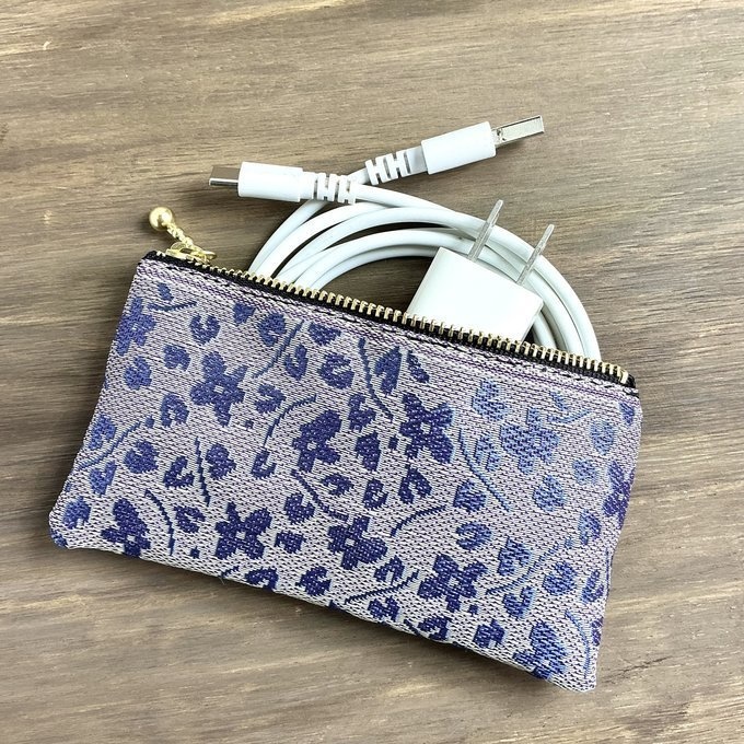 【すみれ】畳縁 ぺたんこ ミニポーチ カードケース 小銭入れ 菫 小花 青紫 バイオレット ブルー