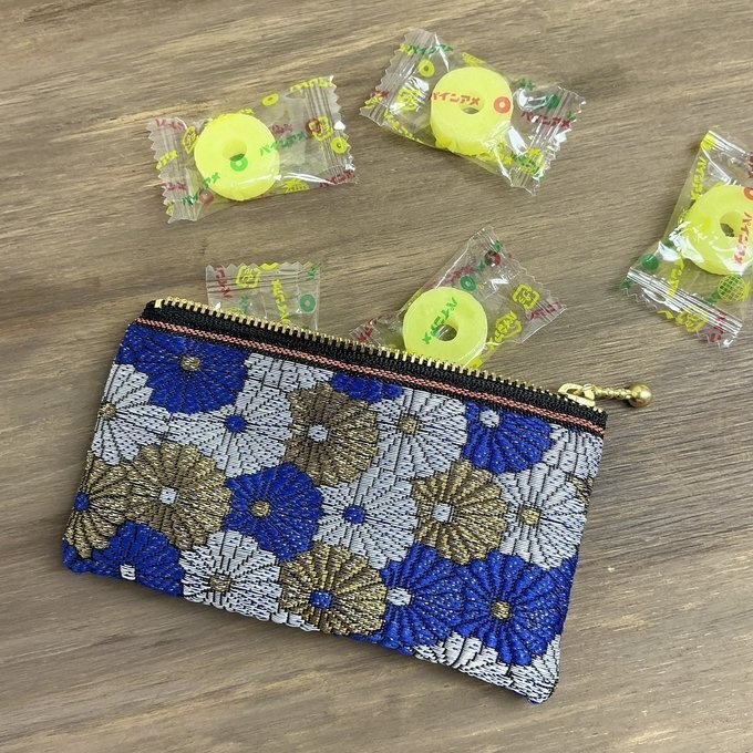 【菊花】畳縁 ぺたんこ ミニポーチ カードケース 小銭入れ 数珠入れ 和風 青 金 銀 デイジー