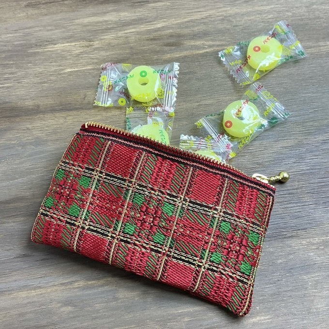 【レトロチェック】畳縁 ぺたんこ ミニポーチ 小銭入れ カードケース シンプル タータン 赤 クリスマス