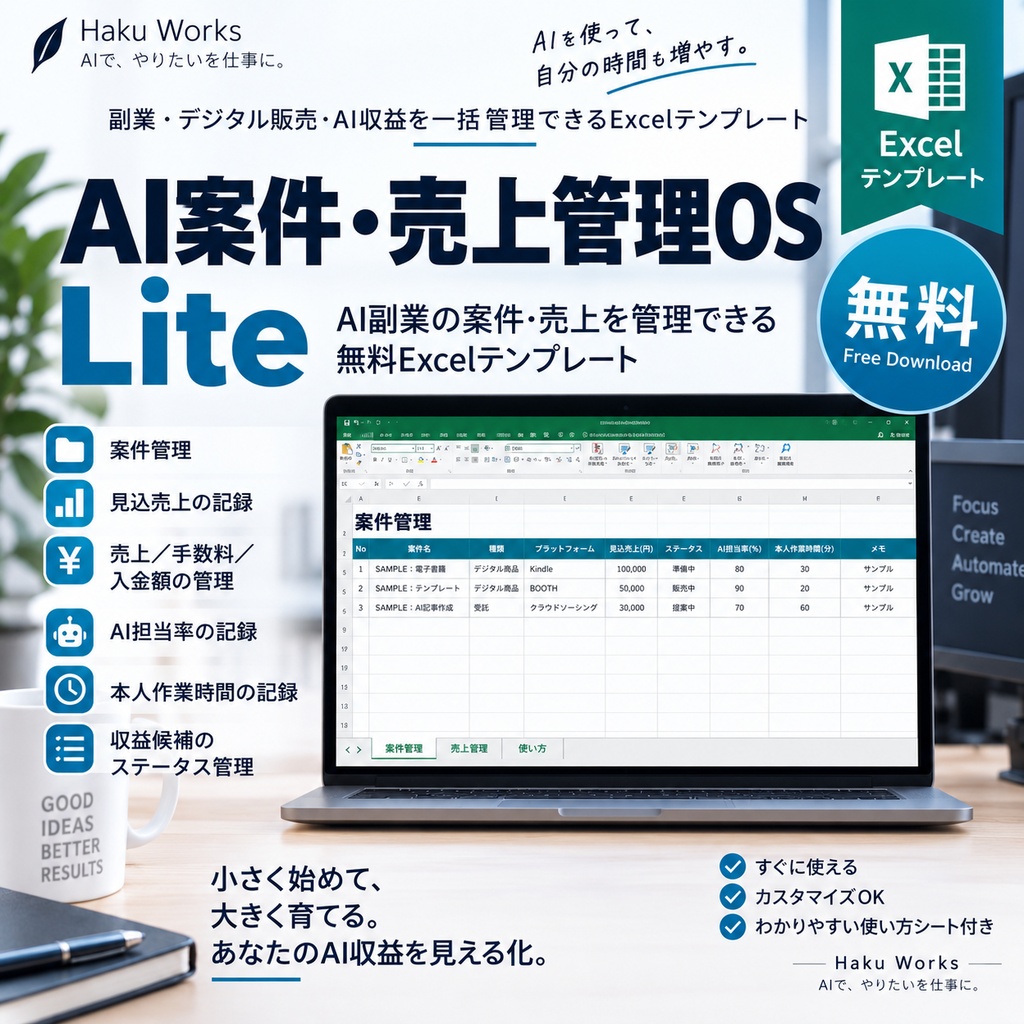 AI案件・売上管理OS Lite｜AI副業の案件・売上を管理できる無料Excelテンプレート