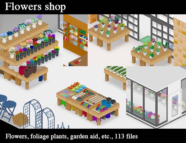 クォータビュー風ドットオブジェクト素材