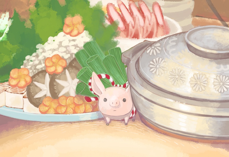 2019年亥年　年賀状イラスト素材（ぶた）