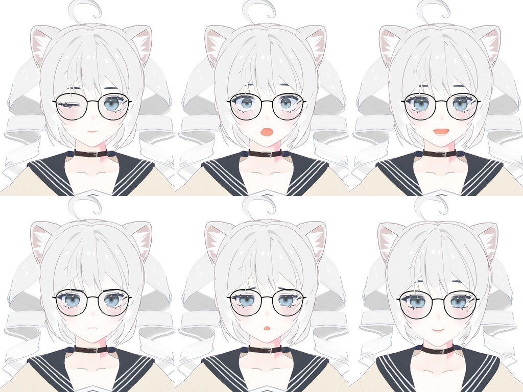 【vroid/vrm model】FF004 Cat-eared jk with glasses