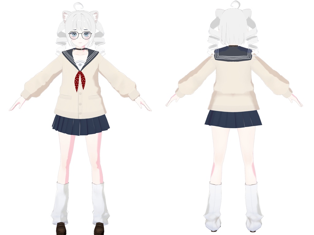 【vroid/vrm model】FF004 Cat-eared jk with glasses