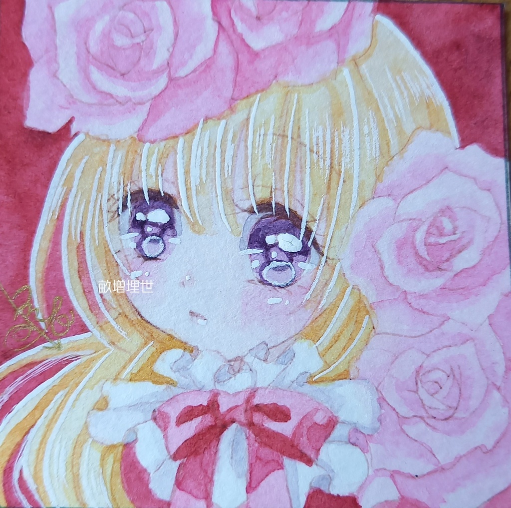 キャンバスボード 薔薇リボン 女の子 オリジナルイラスト ...
