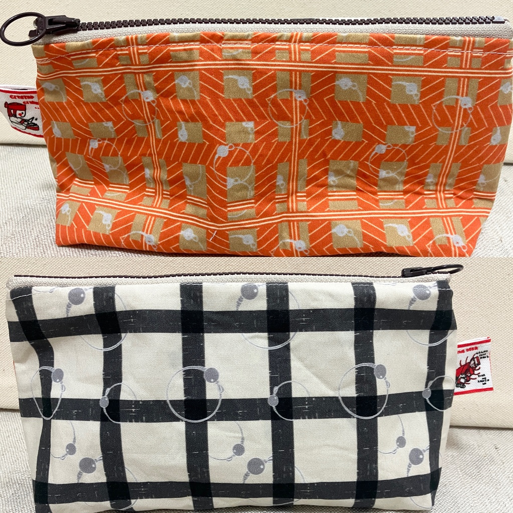 両A面とり三ポーチ（チェックとニンカリ柄）お得祭