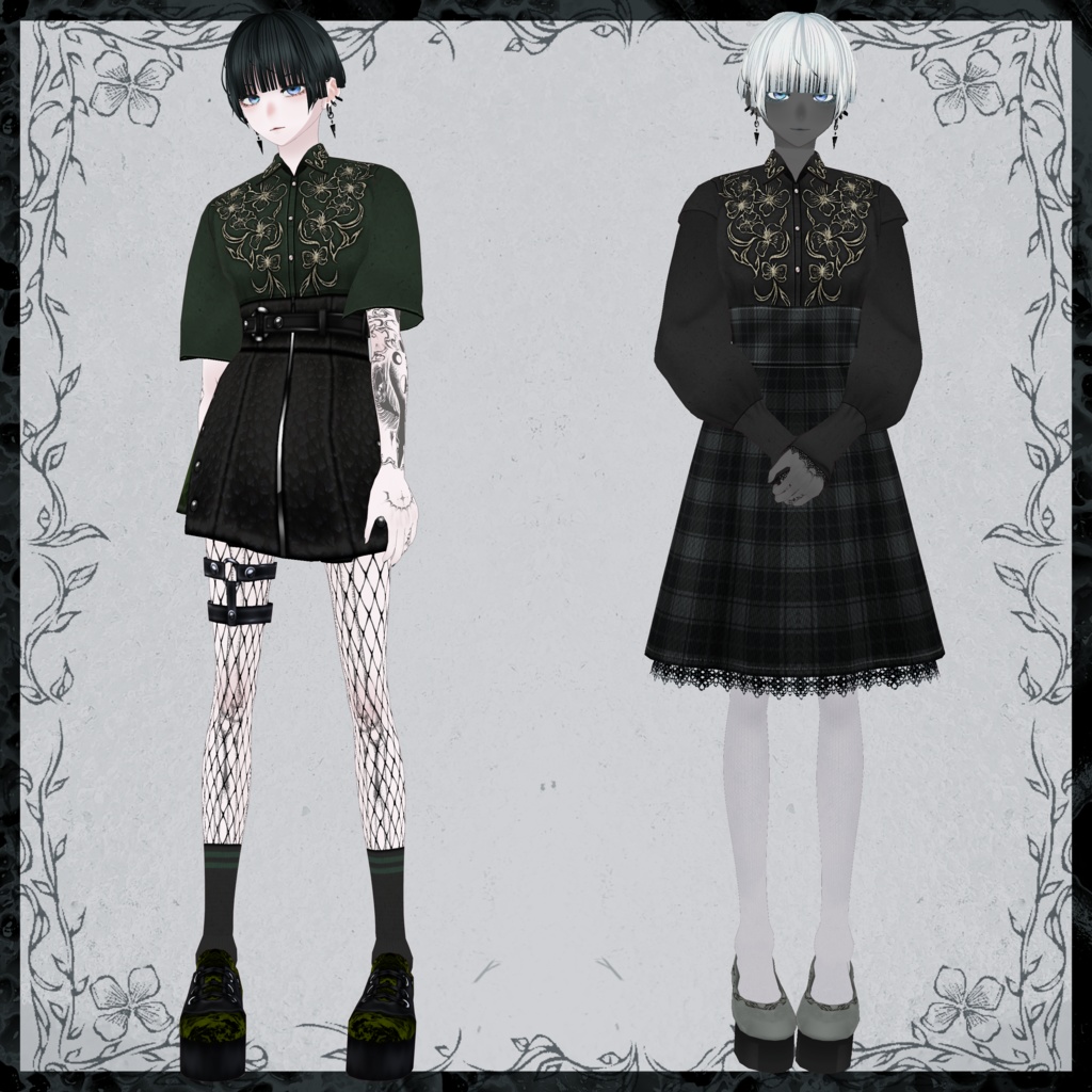 【VRoid正式版用】ボタニカル刺繍シャツ【男女兼用】