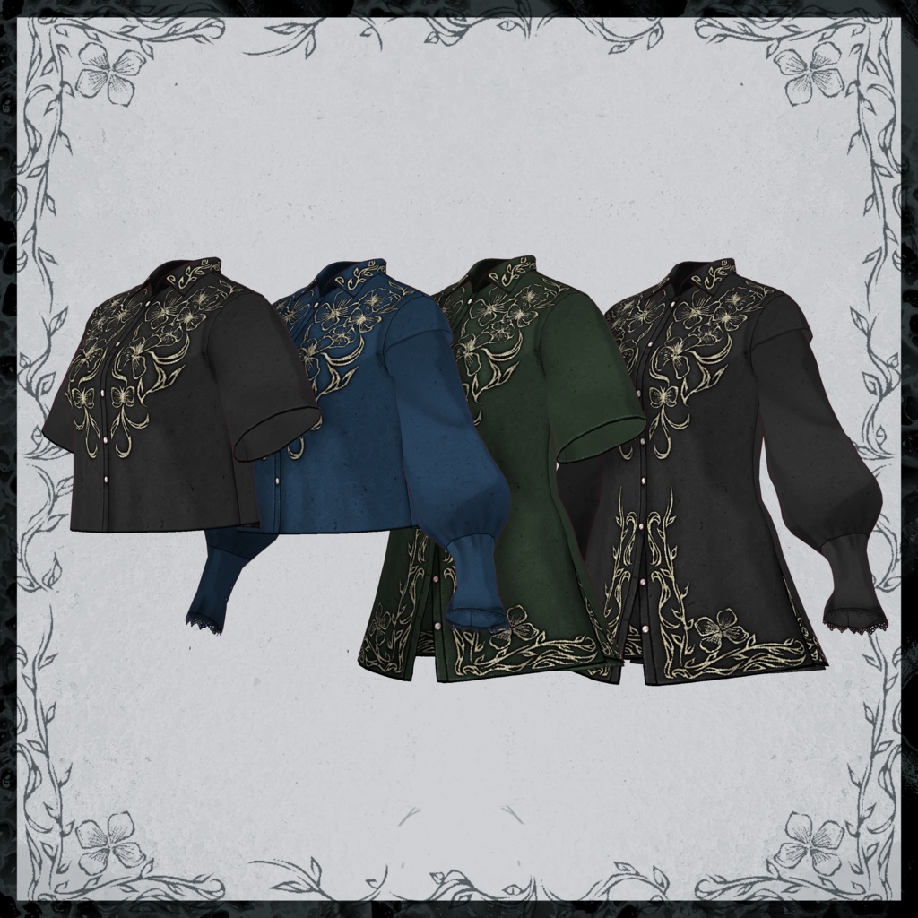 【VRoid正式版用】ボタニカル刺繍シャツ【男女兼用】