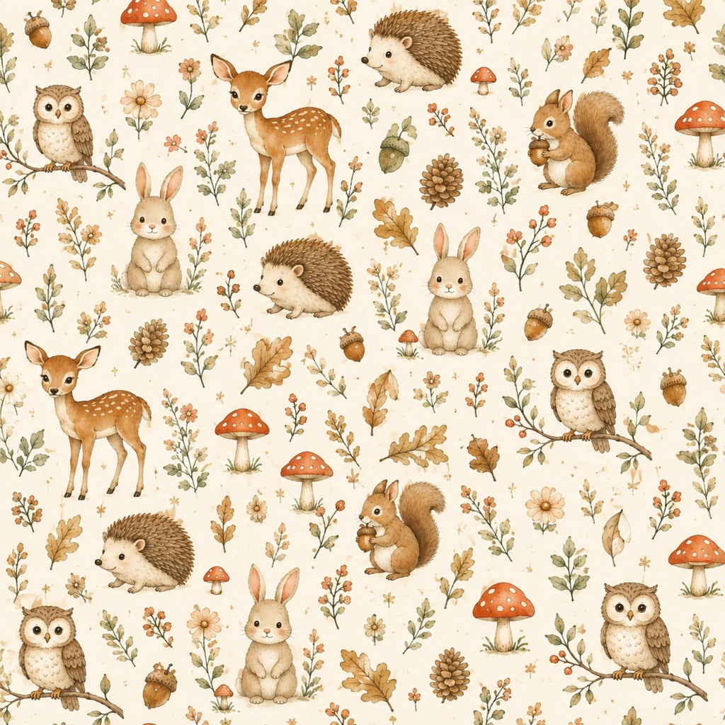 Forest Friends|森の動物たちの水彩デジタルペーパー 12種類セット|12×12inch・PNG