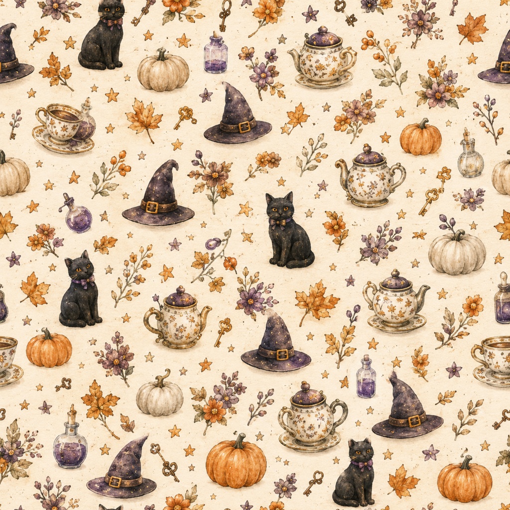 【ハロウィン デジタルペーパー12枚セット】ヴィンテージ風|くま・黒猫・かぼちゃ|PNG