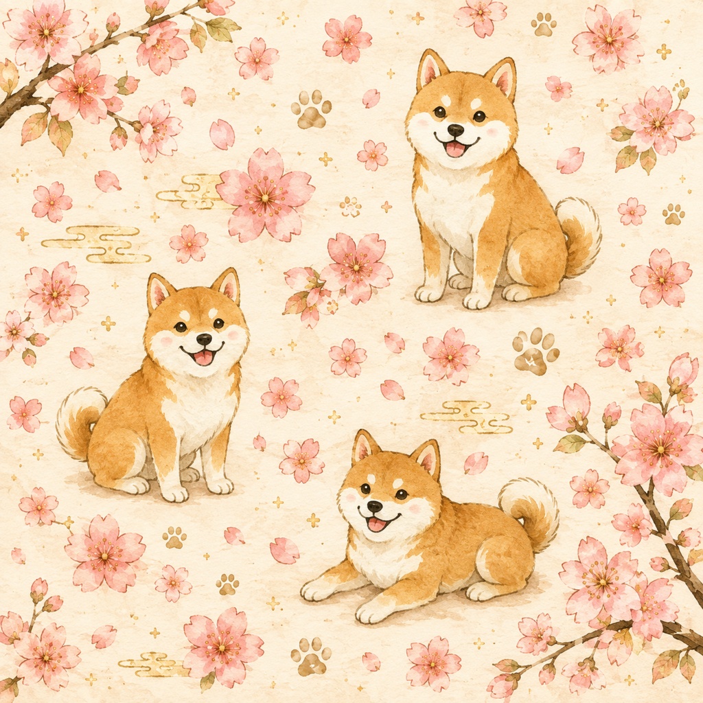 やさしい和柄デジタルペーパー 10枚セット|桜・うさぎ・柴犬・だるま・折り鶴・抹茶|和風デザイン