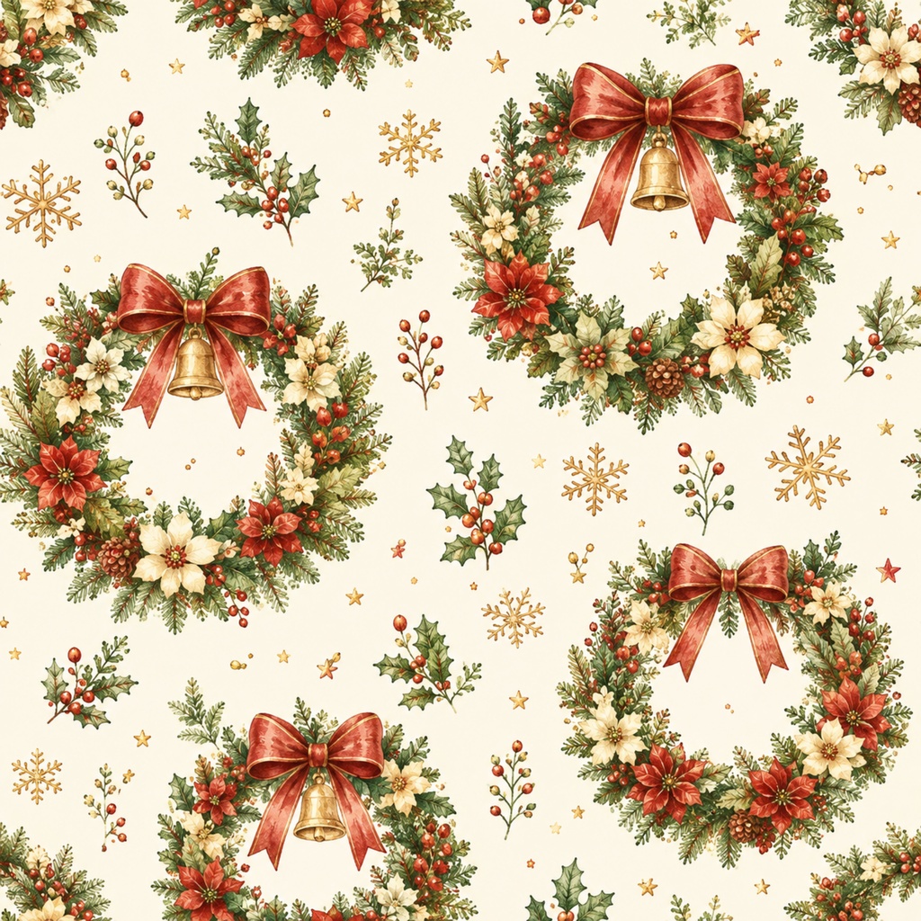 【クリスマス デジタルペーパー12枚セット】くま・ツリー・リボン|ナチュラル冬素材|PNG