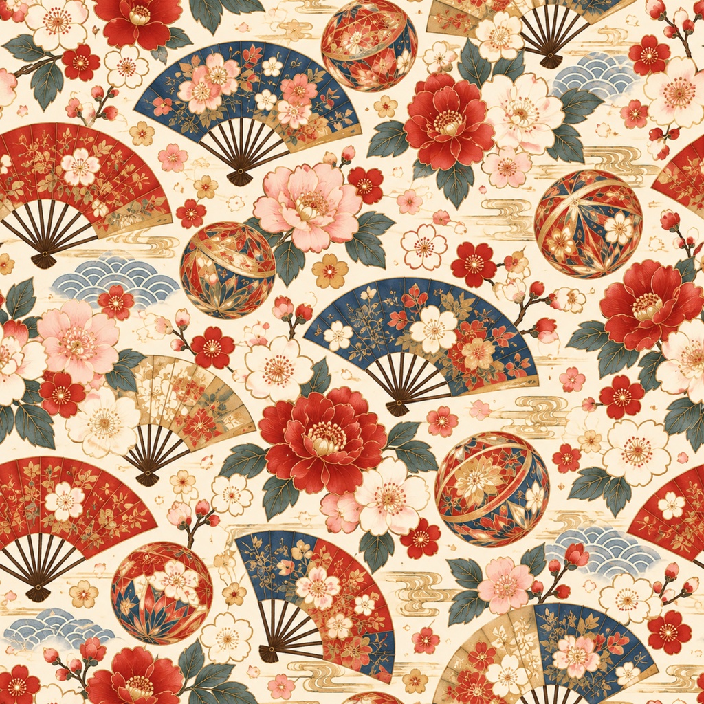 【和柄デジタルペーパー12枚セット】Japanese Pattern Collection|桜・椿・菊・扇子・和傘・手毬・折り鶴・藤|PNG背景素材