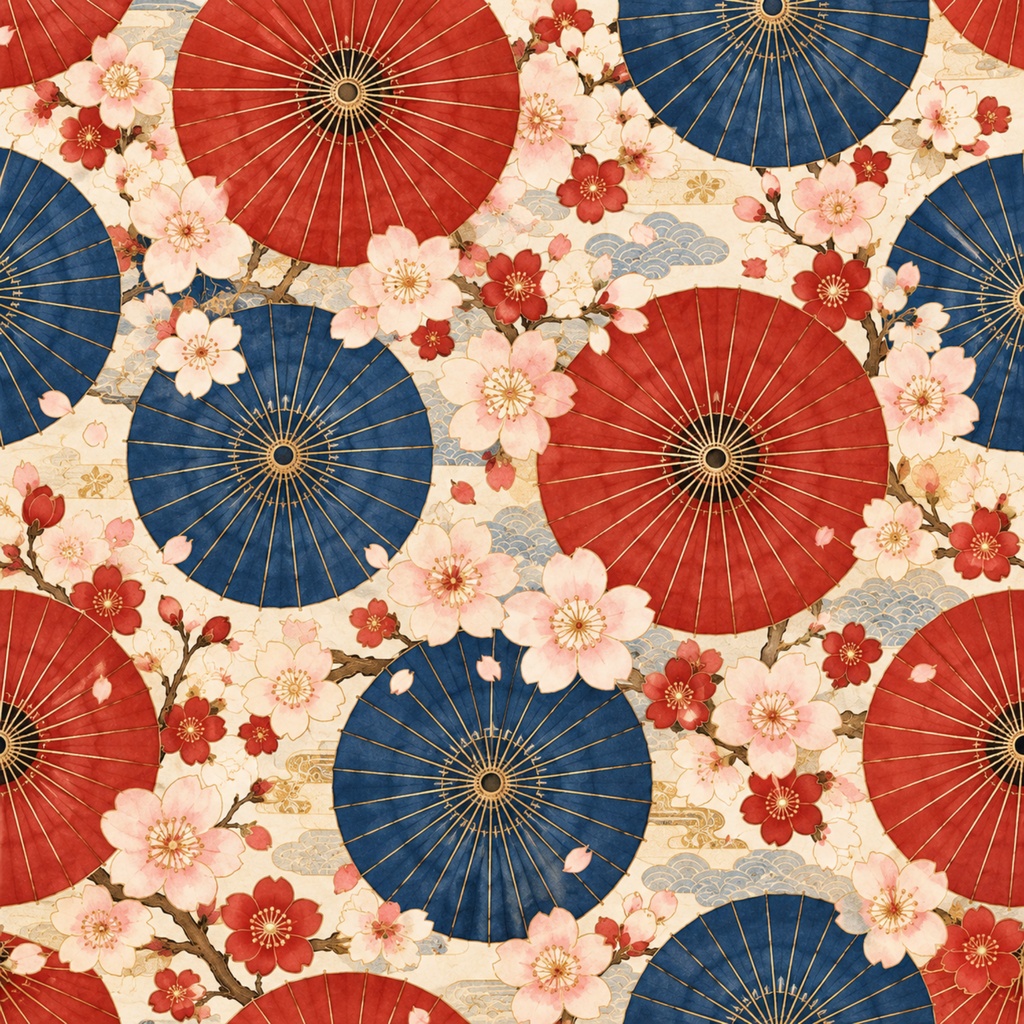 【和柄デジタルペーパー12枚セット】Japanese Pattern Collection|桜・椿・菊・扇子・和傘・手毬・折り鶴・藤|PNG背景素材