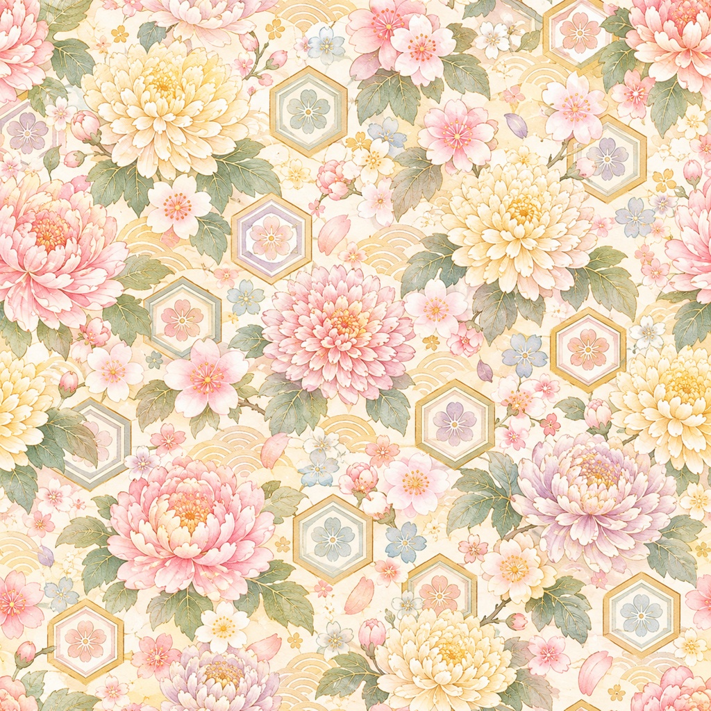 パステル和柄デジタルペーパー12枚セット|Japanese Floral Collection