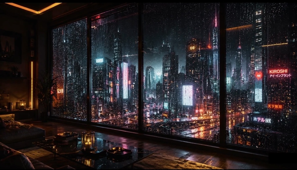 【動く】雨のネオンシティ ループ背景動画【20秒・1920×1080】