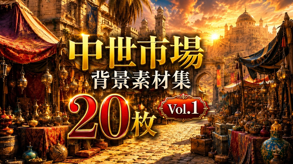 【無料サンプル付】中世市場背景素材集 Vol.1【全20種類・ファンタジー・TRPG・ゲーム・配信】