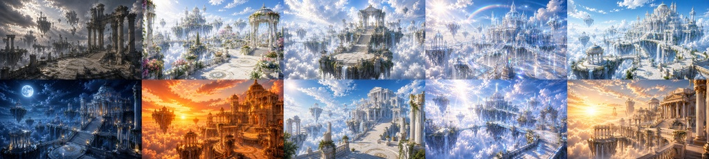 【無料サンプル付】【20枚セット】天空神殿・空中都市 背景素材集 Vol.1|ファンタジー・ゲーム・動画背景【16:9】