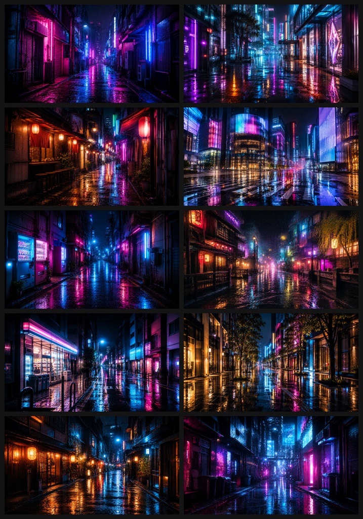 【無料サンプル付】ネオンシティ・雨夜景 背景素材 Vol.1【20枚/16:9】