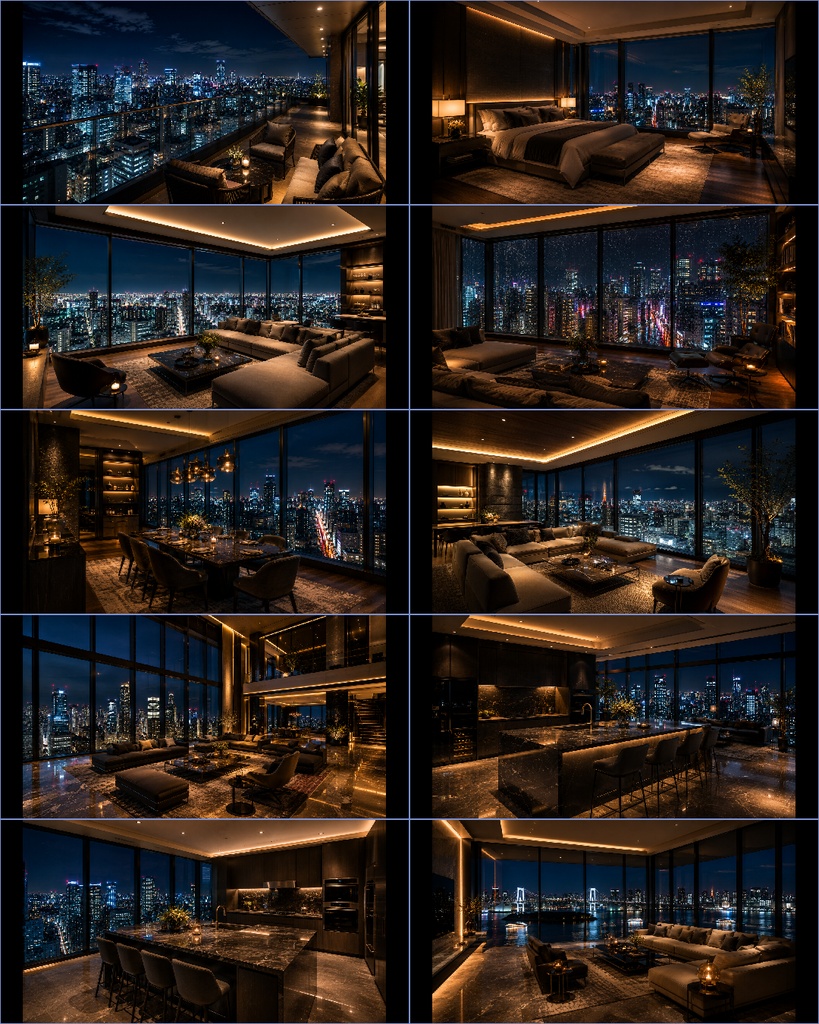 【無料サンプル付】高層マンション・ラグジュアリー夜景 背景素材 Vol.1【20枚/16:9】