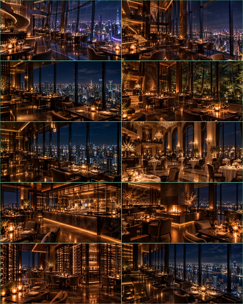 【無料サンプル付】高級レストラン・夜景 背景素材 Vol.1【20枚/16:9】