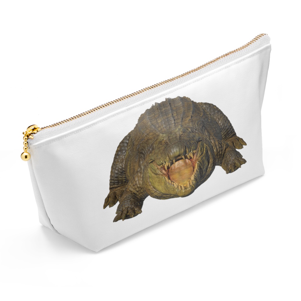 ワニのポーチ(両面がワニの正面)ホワイト
