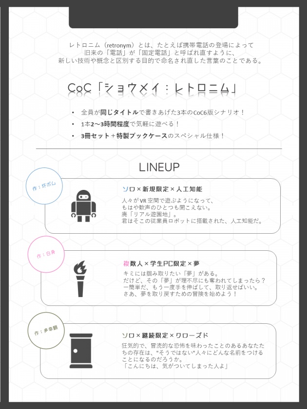 CoCシナリオボックス「ショウメイ:レトロニム」