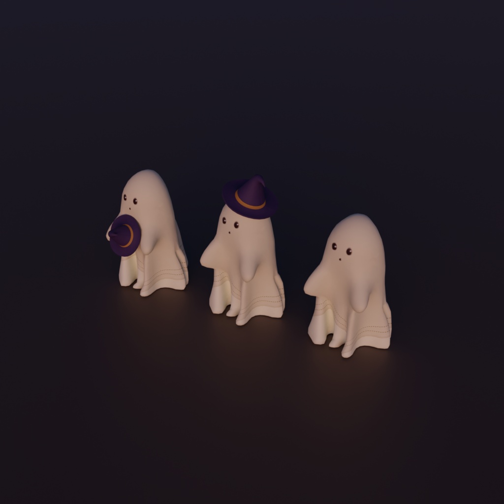 【3Dモデル】小さなおばけの置物 | 3体×表情3種(ハロウィンの小物)