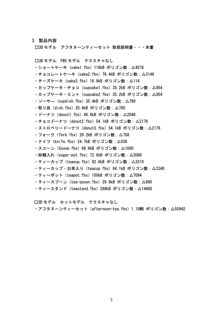 3Dモデル アフタヌーンティーセット(ゲーム・漫画等利用可)