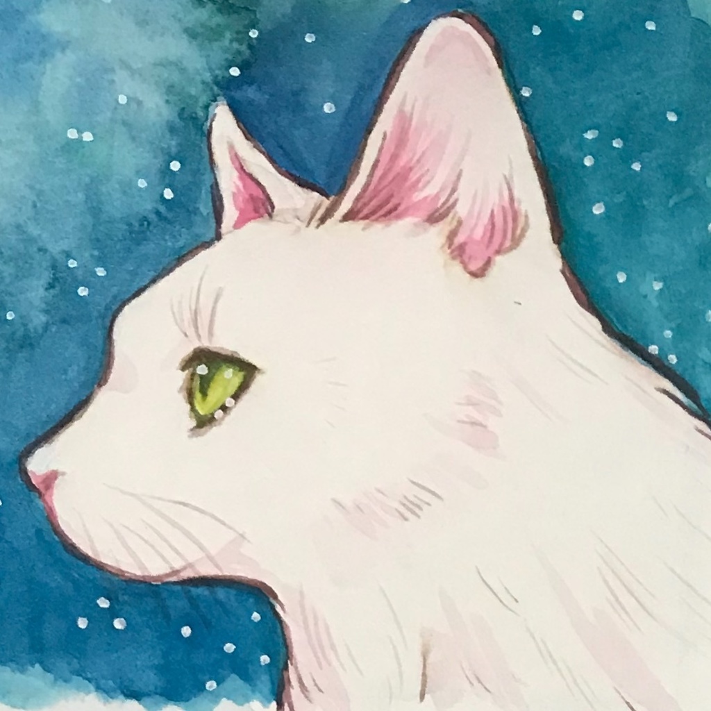 白猫水彩画③