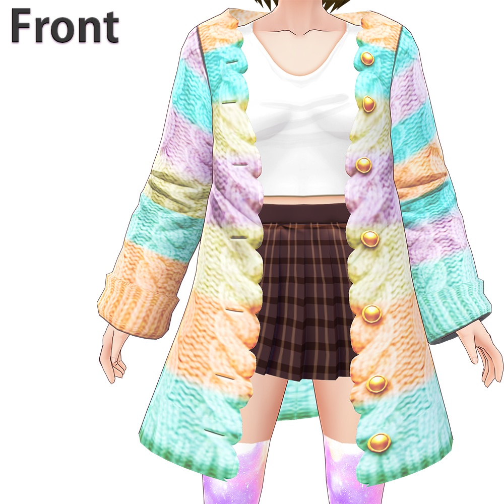 【VRoidテクスチャ/VRM/FBX】春色レインボーニットのカーディガン7カラー