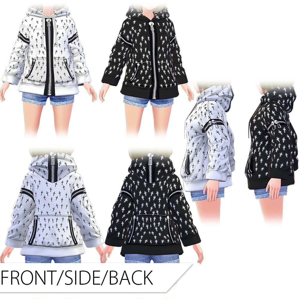 【VRoidテクスチャ/VRM】クロスパターンのジッパーパーカー