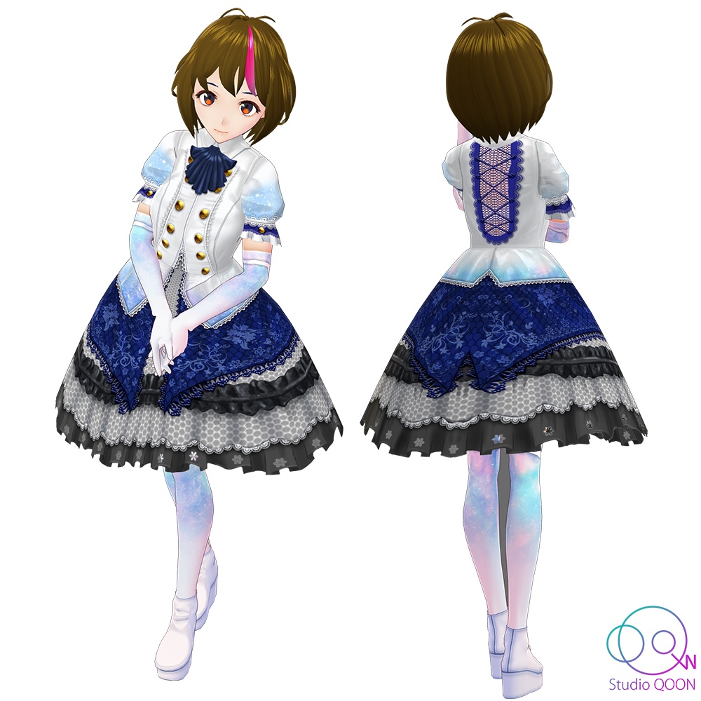 【VRoid VRM/FBX3Dモデル】クラシック調フリル&レースのワンピースドレス