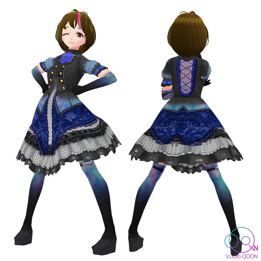 【VRoid VRM/FBX3Dモデル】クラシック調フリル&レースのワンピースドレス