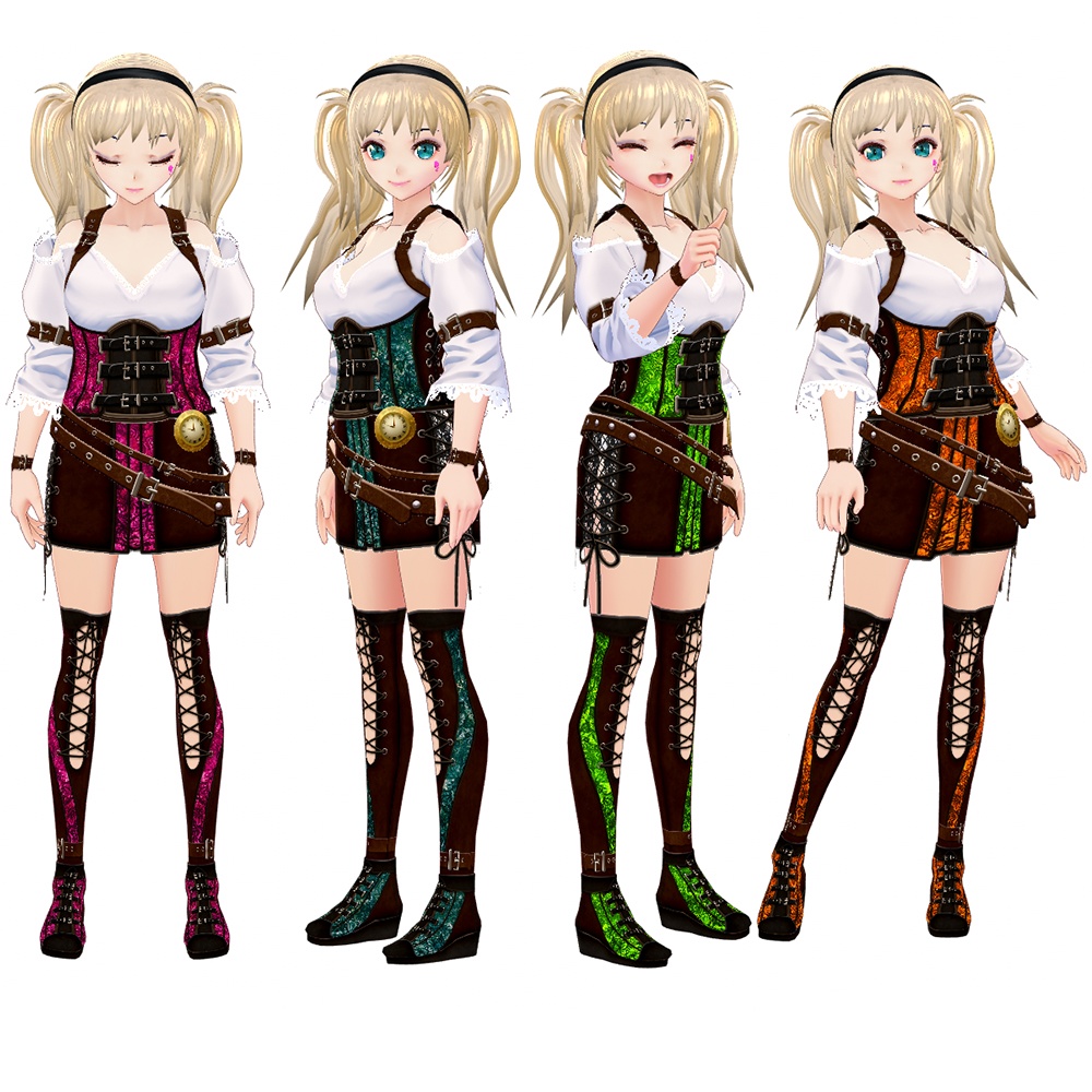 【VRoidVRM3Dモデル】スチームパンク-Rina-上着/スカート/靴/タイツ4点セット