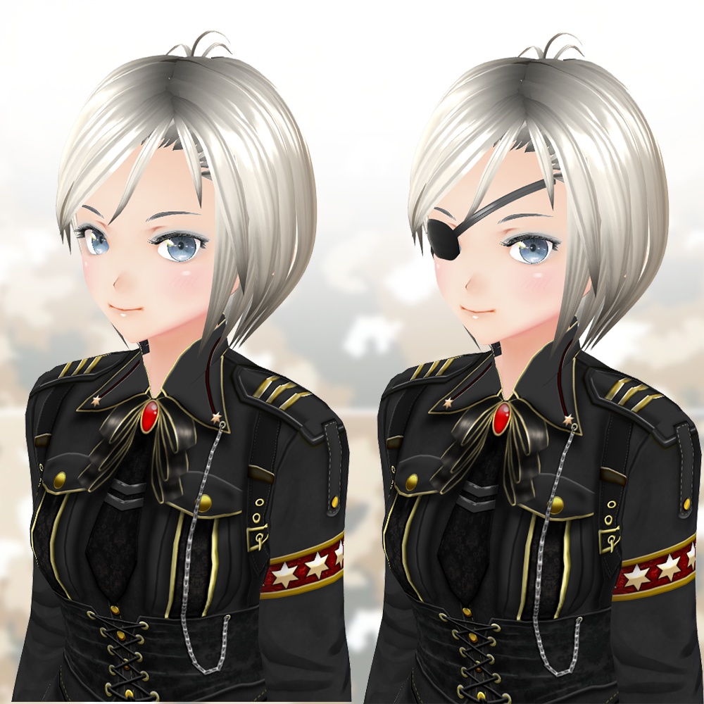 【VRoid用テクスチャー& VRM3Dモデル】ミリタリーガール-上着/スカート/ブーツ3点セット