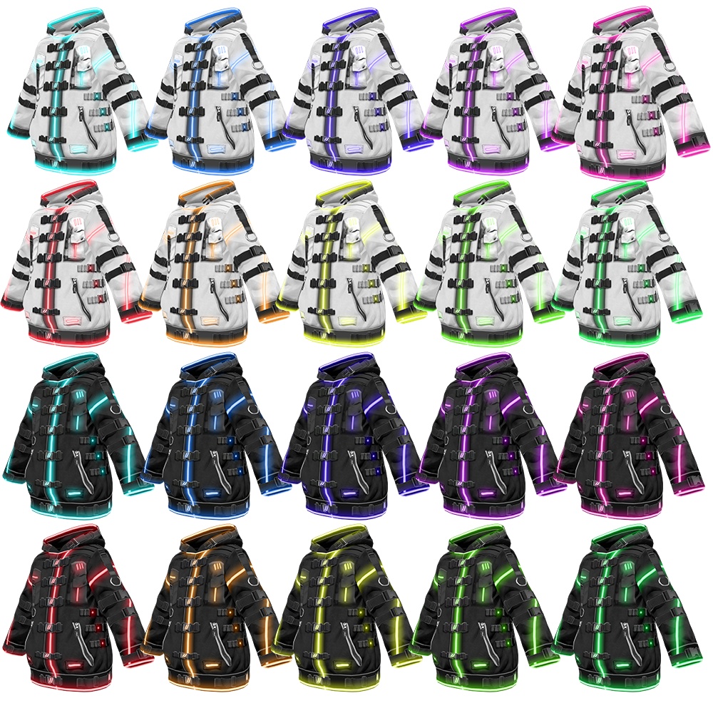 【VRoidテクスチャー/3DモデルVRM/FBX】サイバーパンク-Rina&Ryou-パーカー/ズボン/靴セット