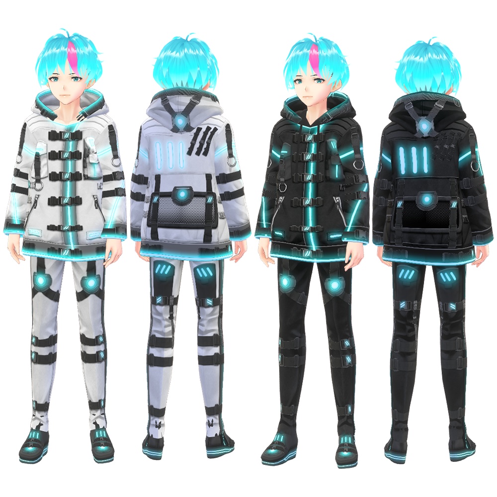 【VRoidテクスチャー/3DモデルVRM/FBX】サイバーパンク-Rina&Ryou-パーカー/ズボン/靴セット