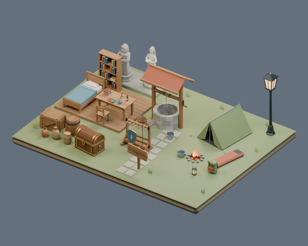 ローポリ ファンタジーRPG 3D小物セット Vol.1【Blender / FBX / GLB】