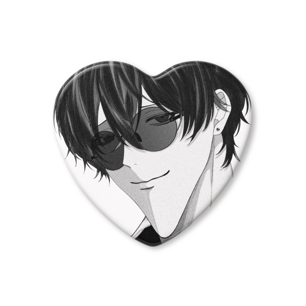 ハート缶バッジ　モノクロ