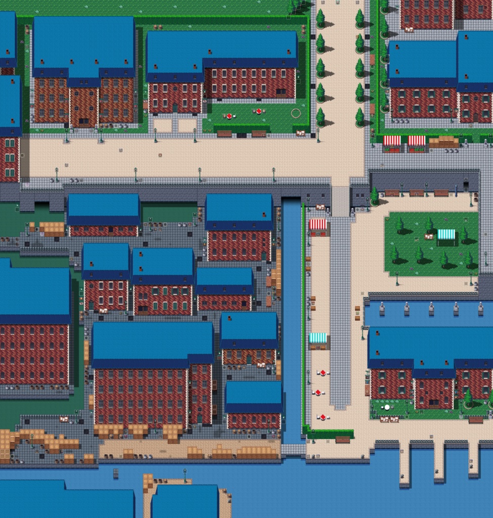 RPGツクールMV・MZ用 マップチップ・タイルセット09 『西洋・ファンタジー・都市・外装・街・町・水の都・スラム街・港』